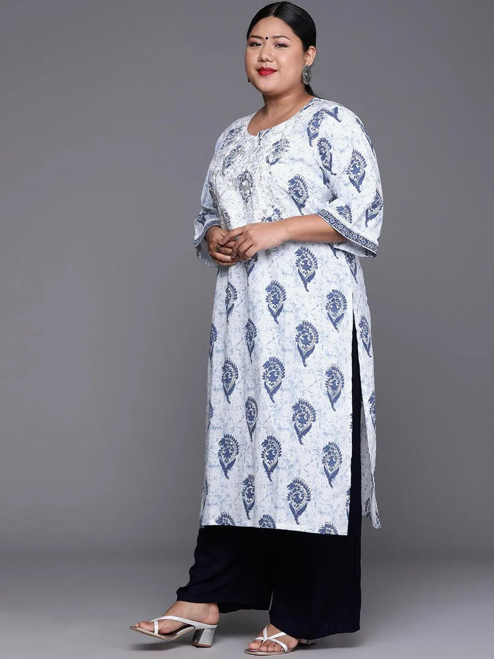 Plus Size White Yoke Design Cotton Kurta - Libas