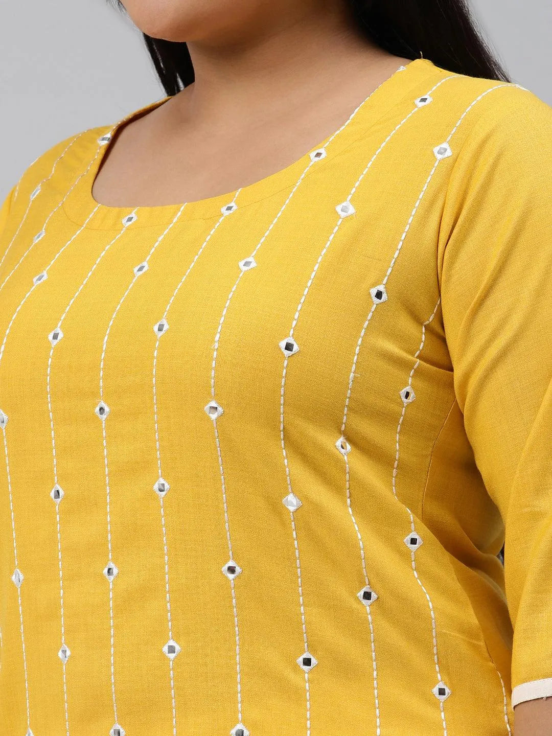 Plus Size Yellow Printed Cotton Kurta - Libas 