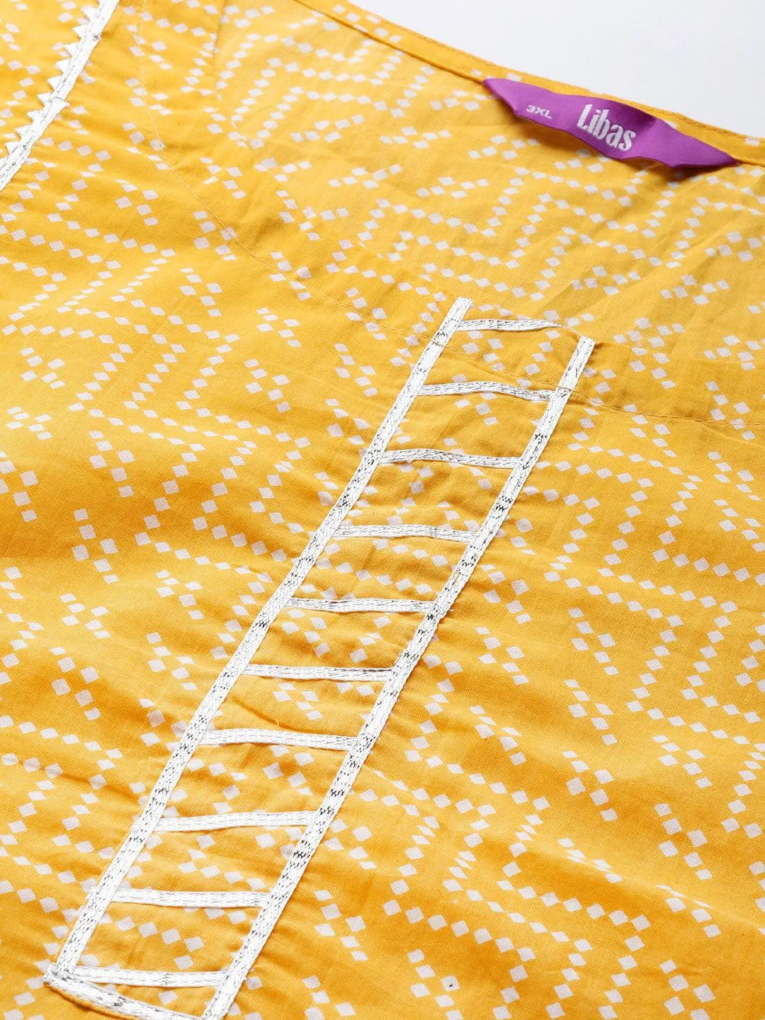 Plus Size Yellow Printed Cotton Straight Kurta - Libas