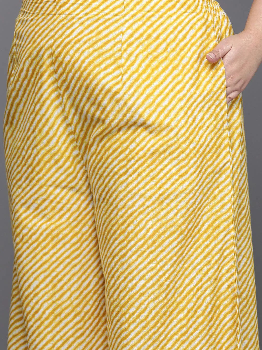 Plus Size Yellow Printed Cotton Suit Set - Libas 