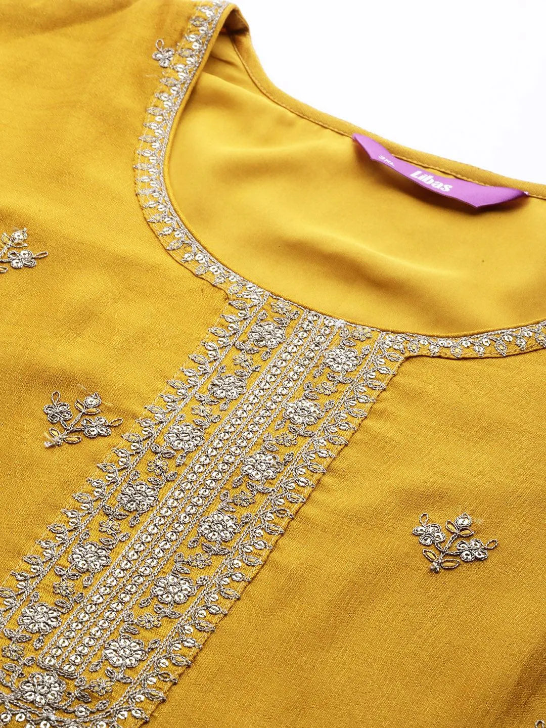 Plus Size Yellow Yoke Design Silk Kurta - Libas 