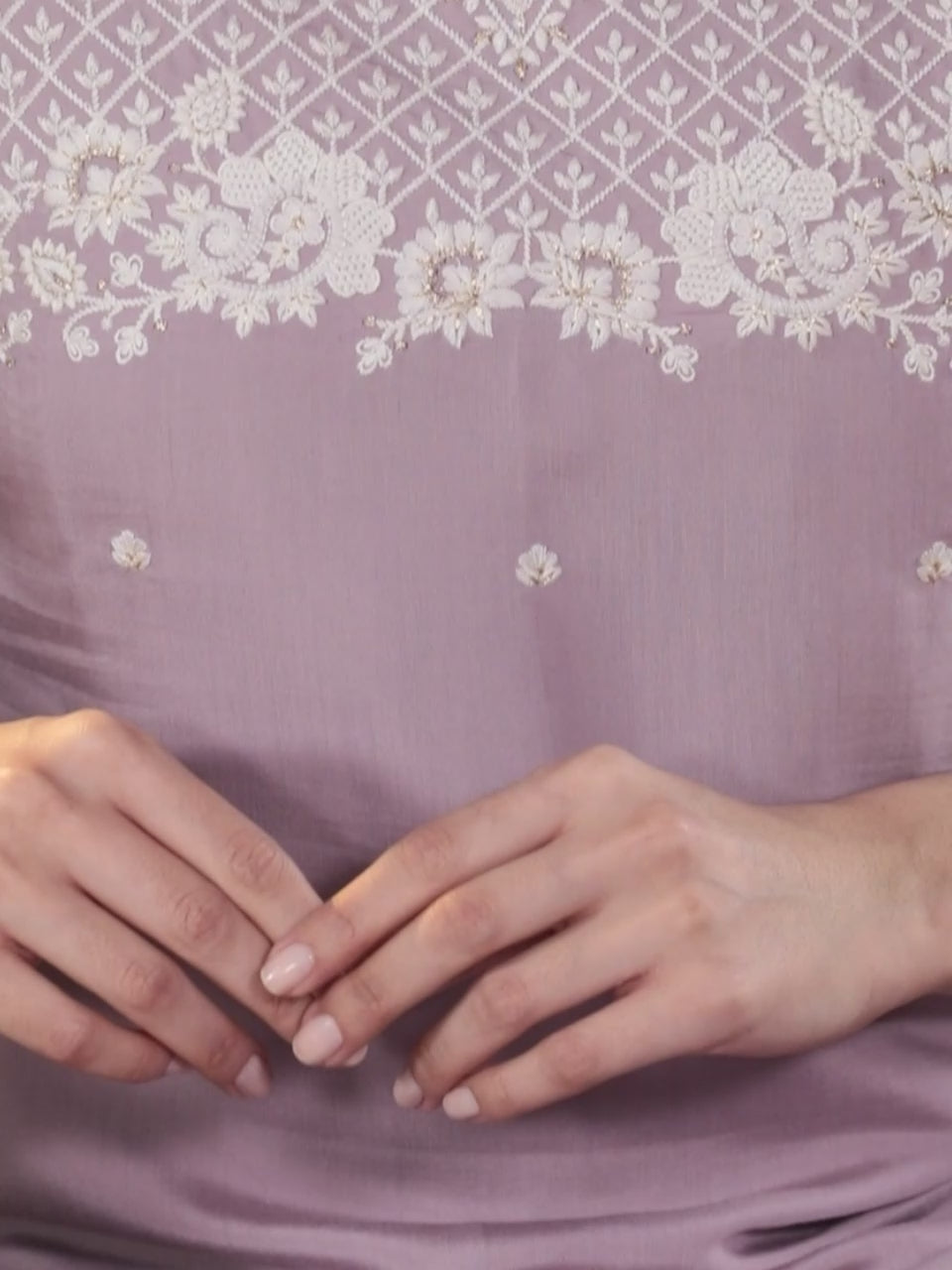 Lavender Yoke Design Silk Blend Straight Kurta With Trousers & Dupatta