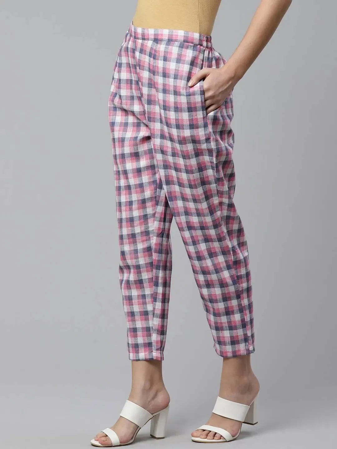 

Buy Purple Checkered Cotton Trousers - PL738- | Libas Ethnic Wear Online