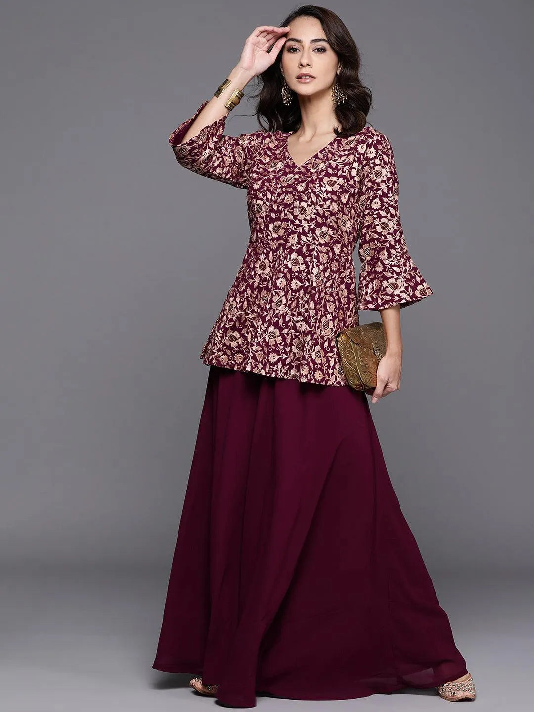 Purple Embroidered Georgette Kurta Set - Libas