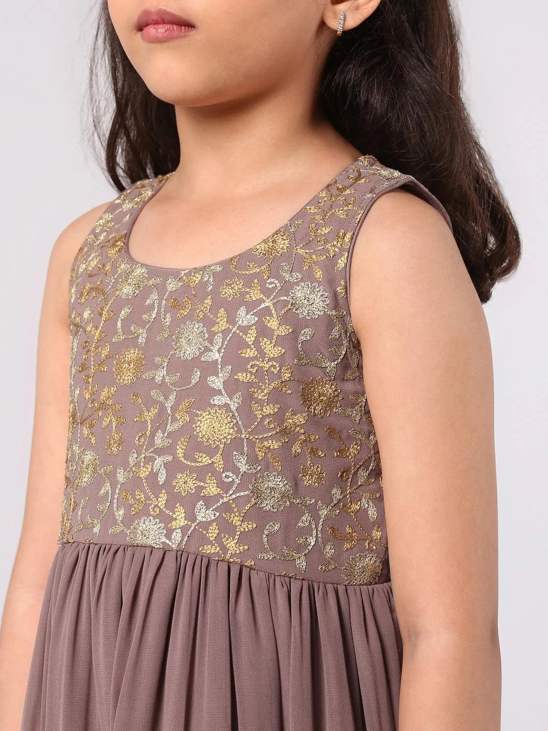 Purple Embroidered Georgette Dress - Libas 