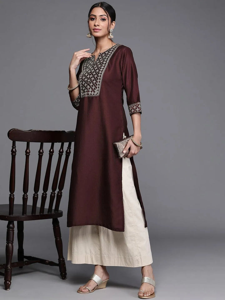 Purple Printed Chanderi Silk Kurta - Libas