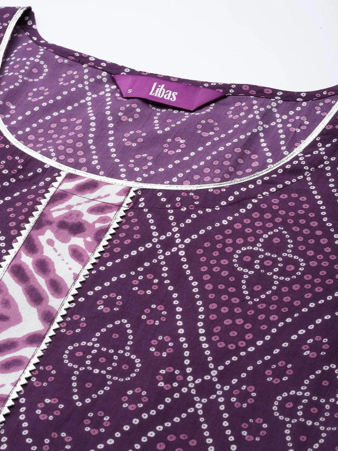 Purple Printed Cotton A-Line Kurta - Libas