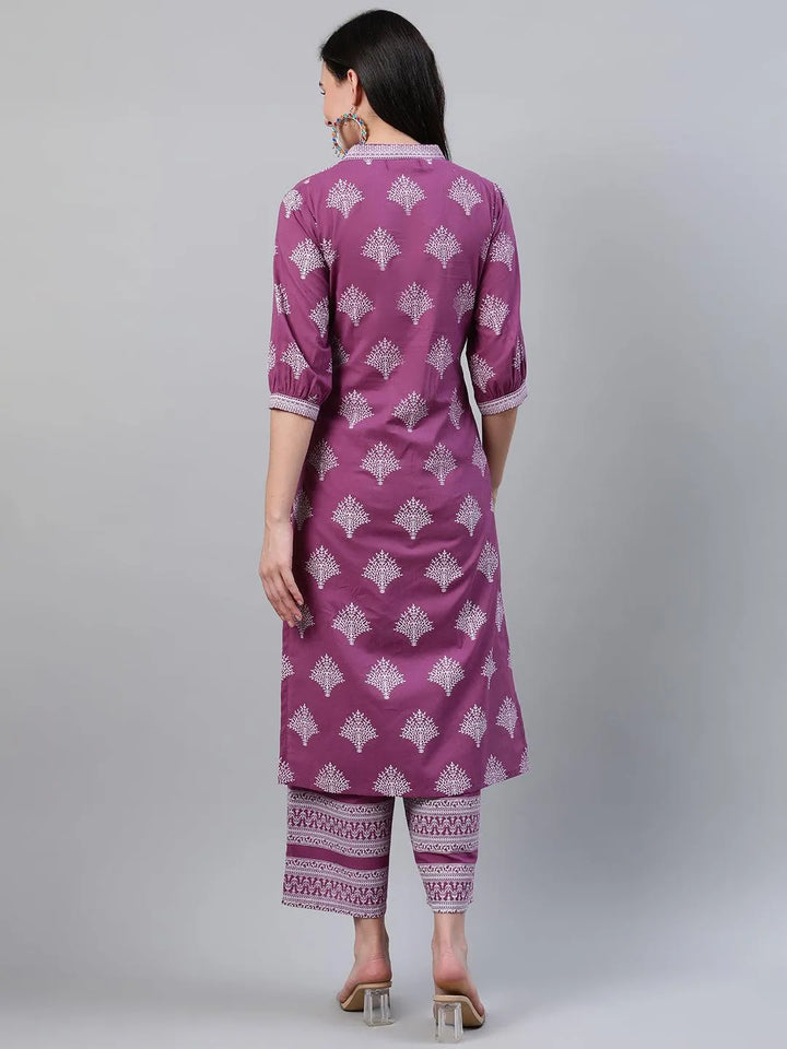 Purple Printed Cotton Kurta - Libas