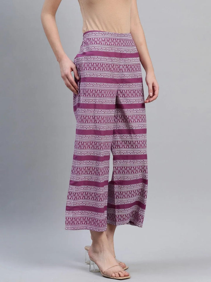 Purple Printed Cotton Palazzos - Libas