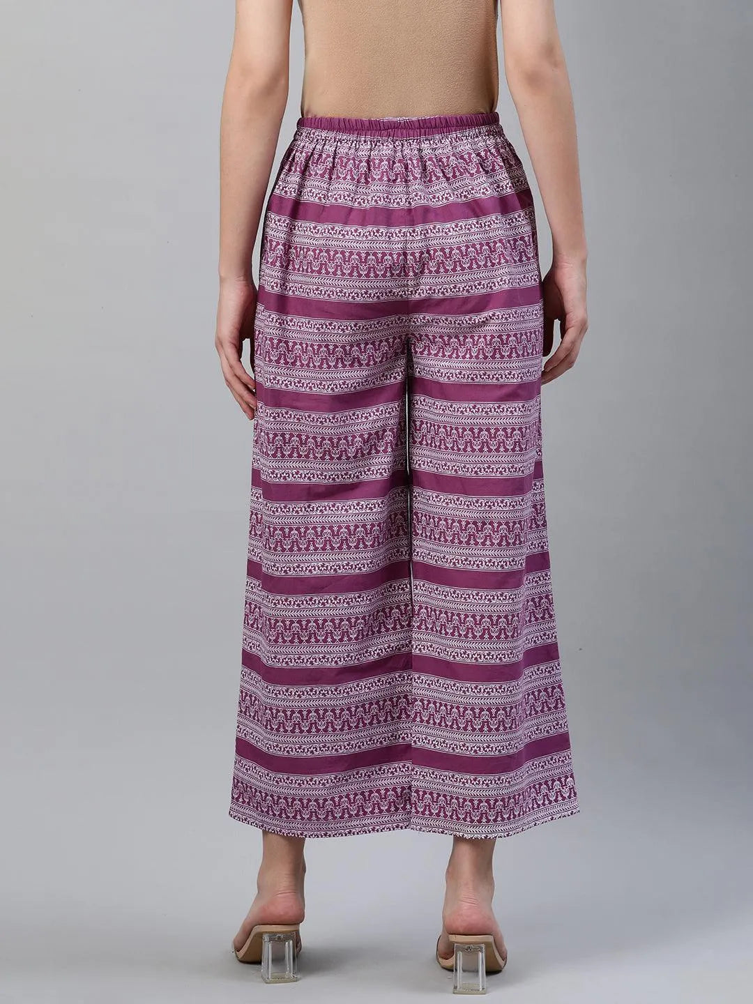 Purple Printed Cotton Palazzos - Libas