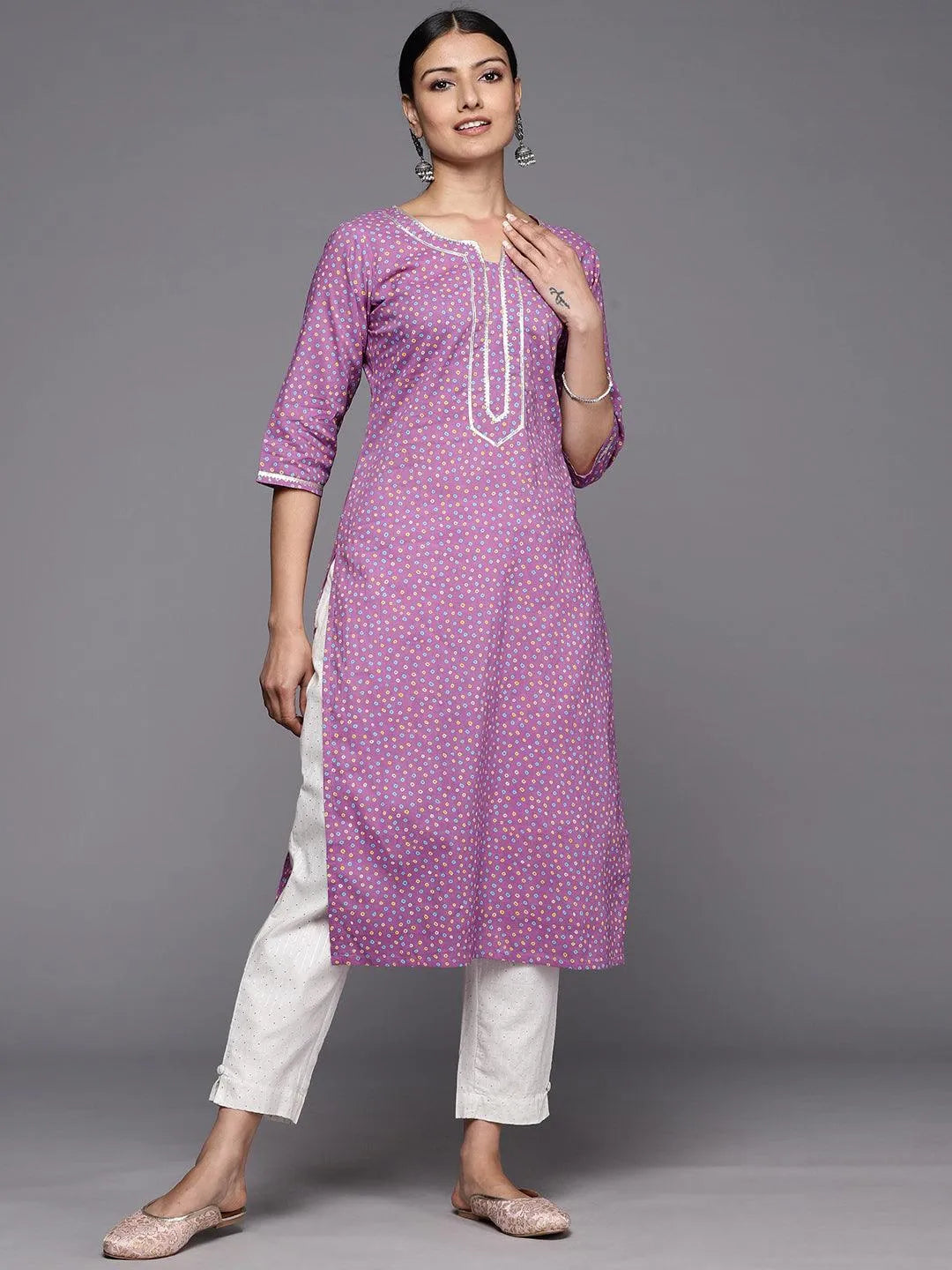 

Purple Printed Cotton Straight Kurta