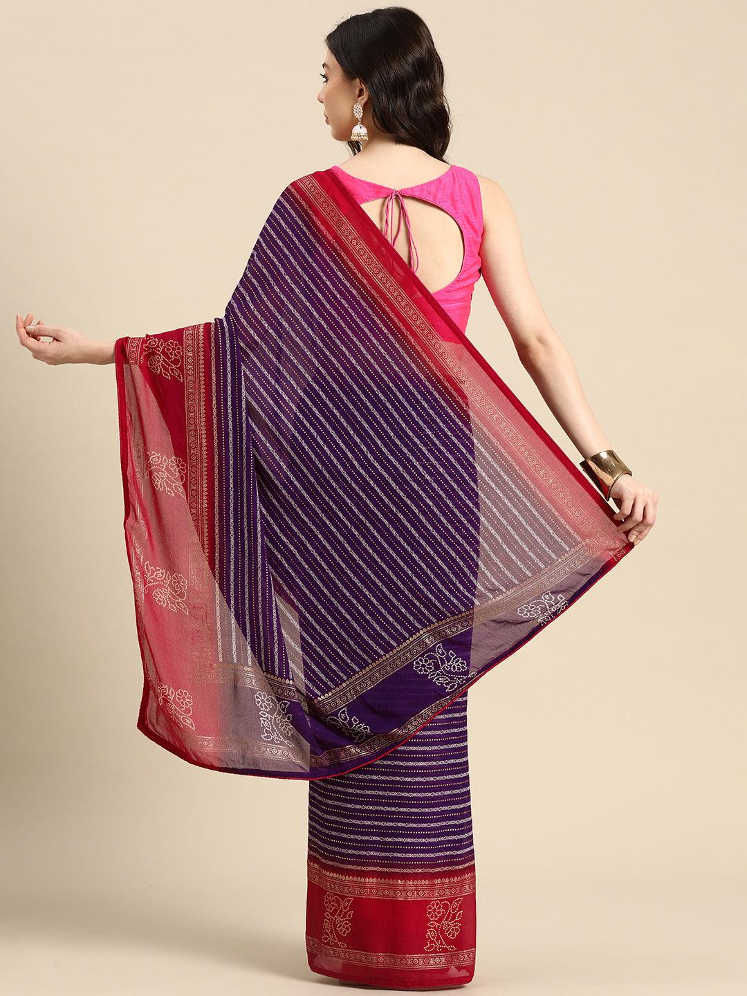 Purple Printed Georgette Saree - Libas 