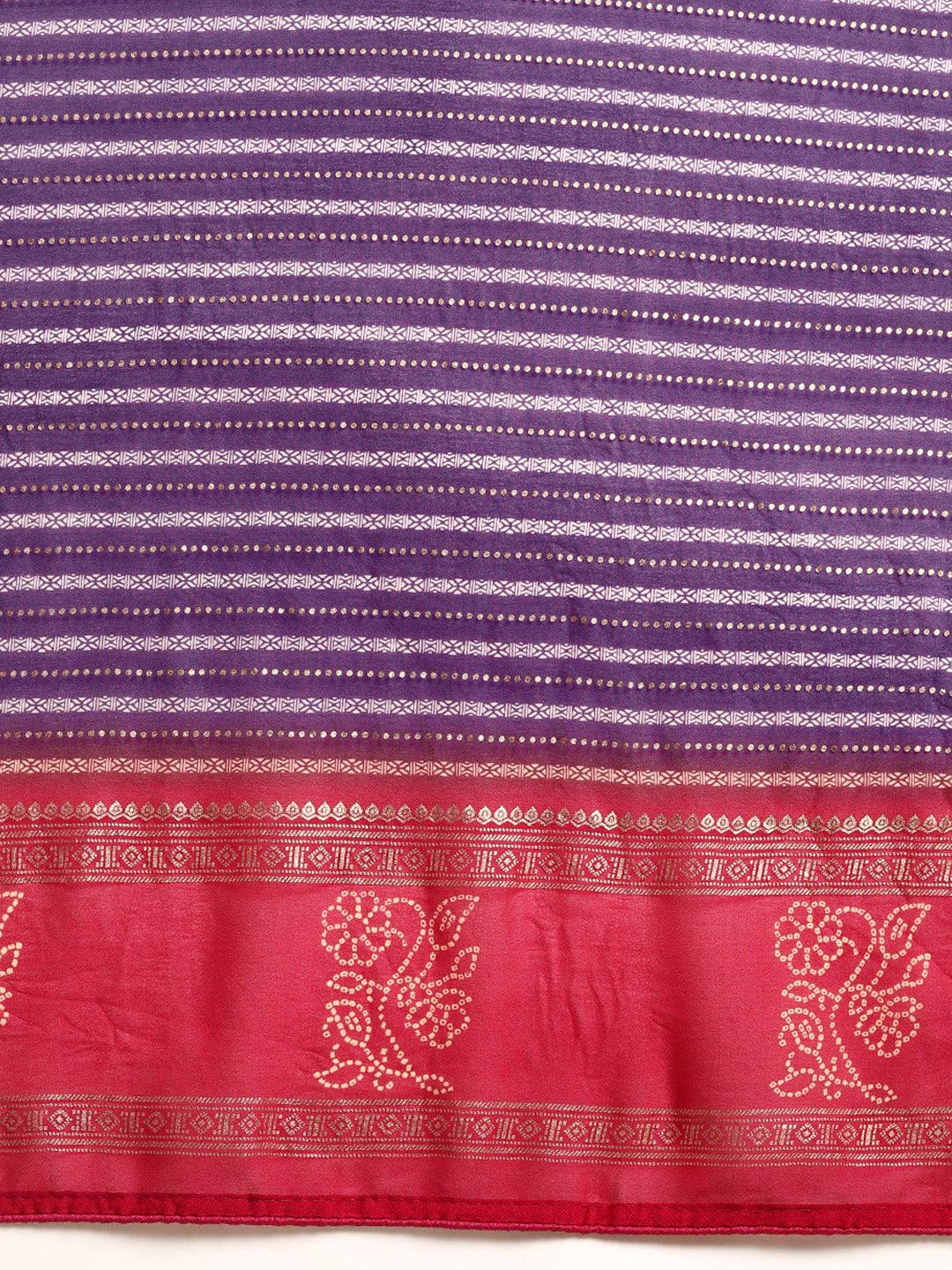 Purple Printed Georgette Saree - Libas 