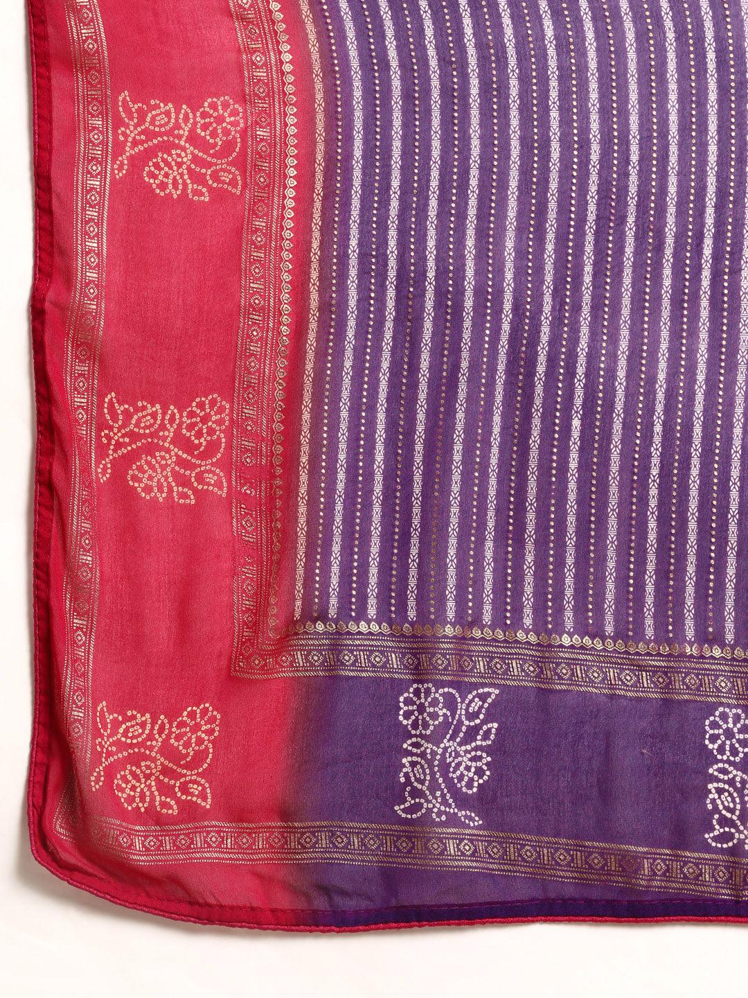 Purple Printed Georgette Saree - Libas 