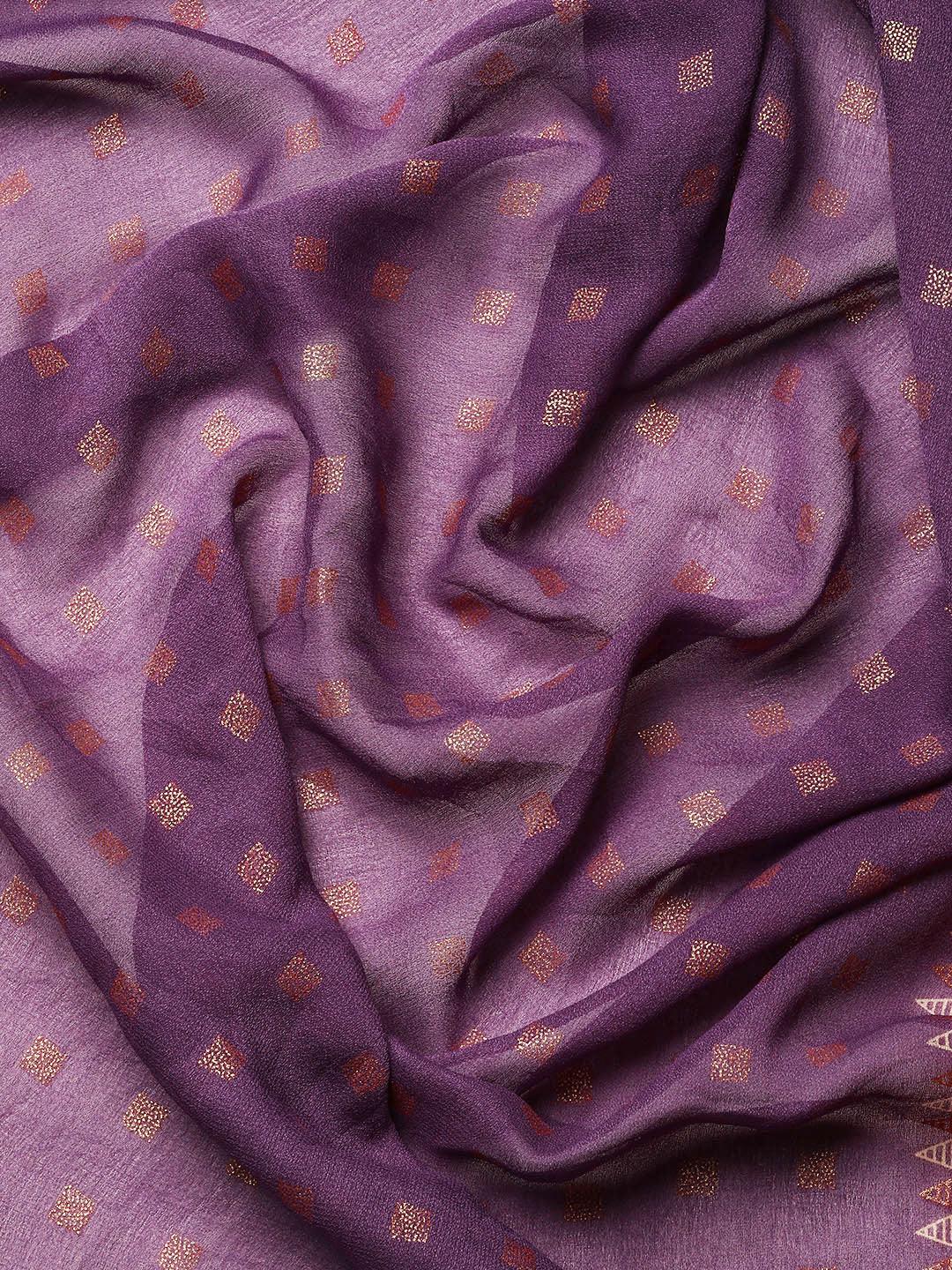 Purple Printed Georgette Saree - Libas