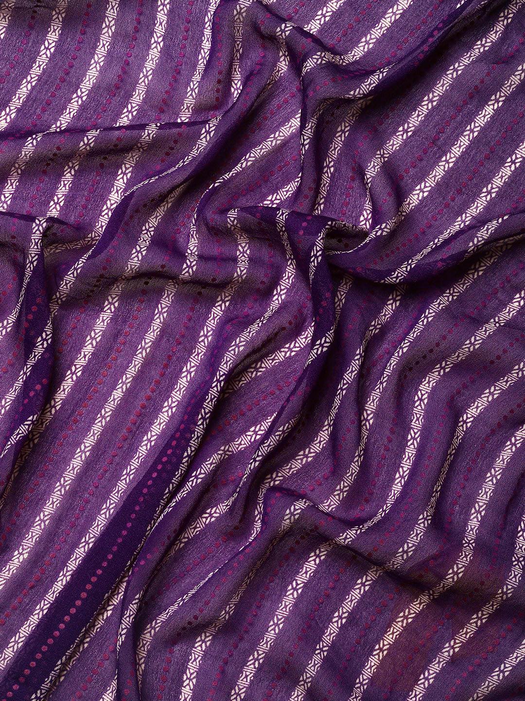 Purple Printed Georgette Saree - Libas 