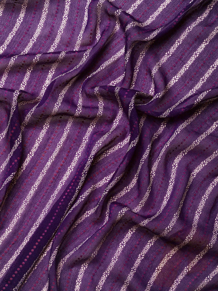 Purple Printed Georgette Saree - Libas