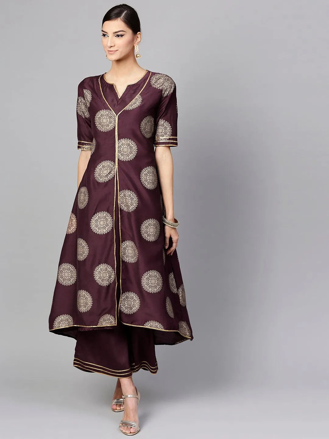 Purple Printed Silk Kurta Set - Libas