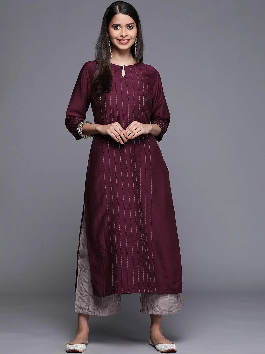 Purple Solid Chanderi Silk Kurta - Libas 