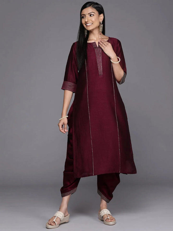 Purple Solid Silk Straight Kurta - Libas