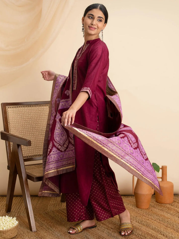 Purple Solid Silk Suit Set - Libas