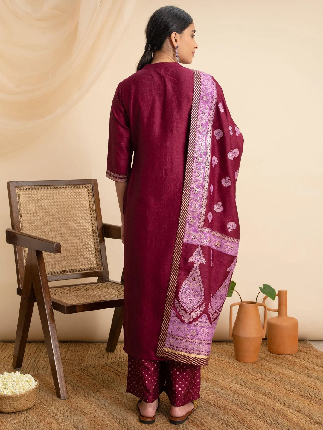 Purple Solid Silk Suit Set - Libas