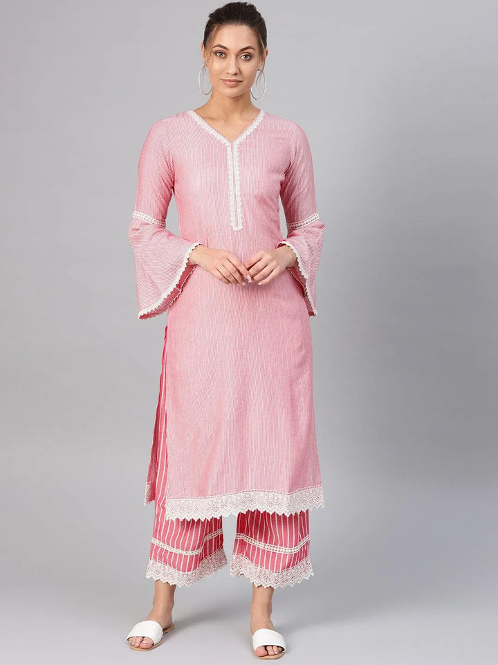 Purple Striped Cotton Kurta Set - Libas