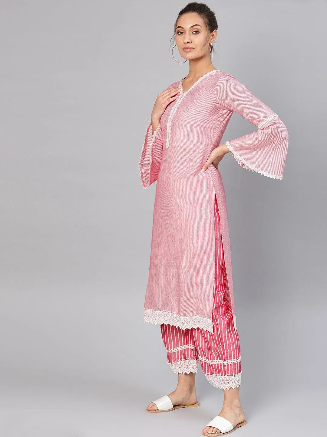 Purple Striped Cotton Kurta Set - Libas