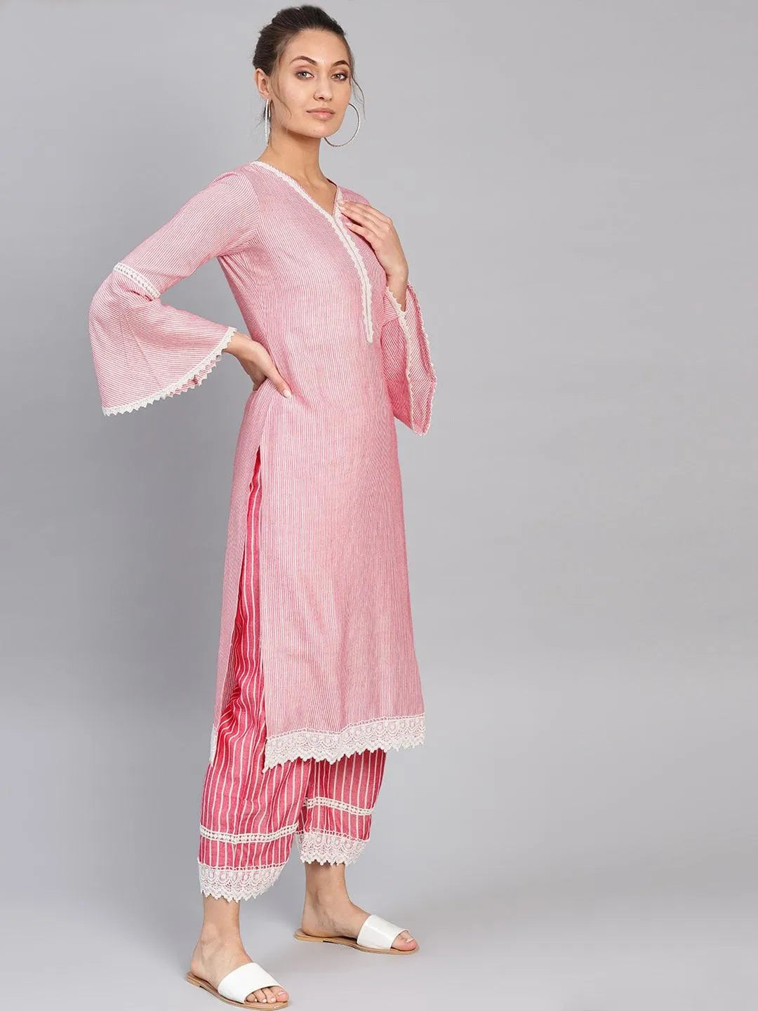 Purple Striped Cotton Kurta Set - Libas 