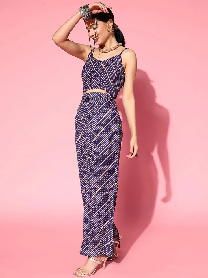 Purple Striped Georgette Co-Ords - Libas