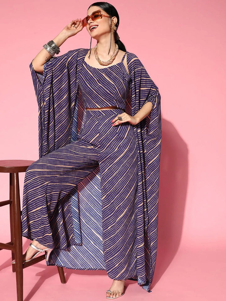 Purple Striped Georgette Co-Ords - Libas