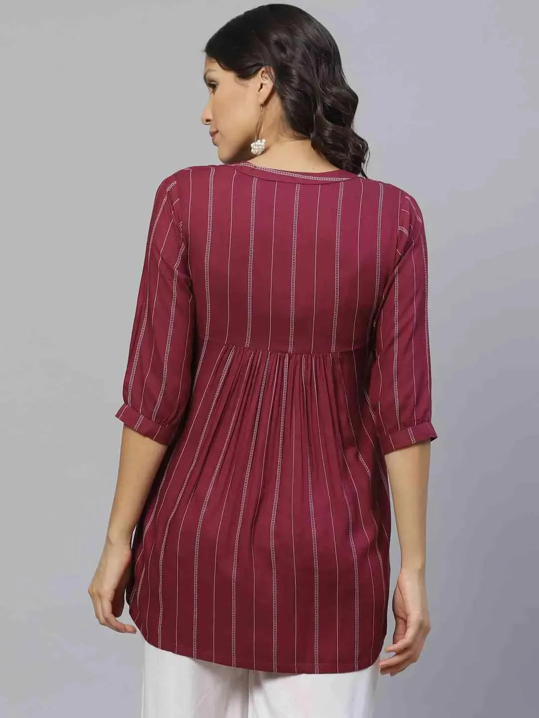 

Buy Purple Rayon Striped Kurti Online | Libas