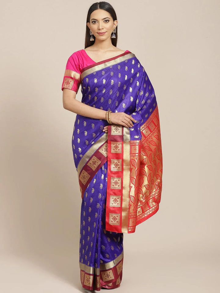 Purple Woven Design Brocade Saree - Libas