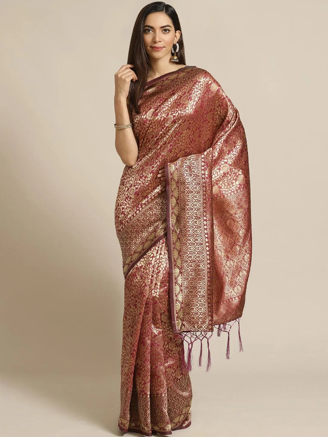 Purple Woven Design Brocade Saree - Libas