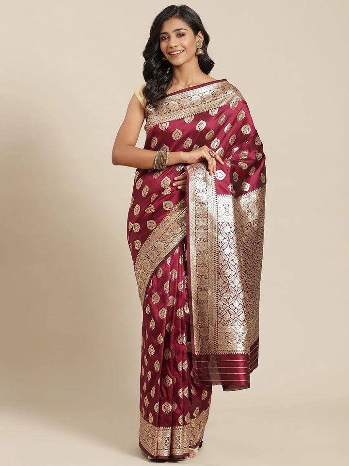 Purple Woven Design Brocade Saree - Libas