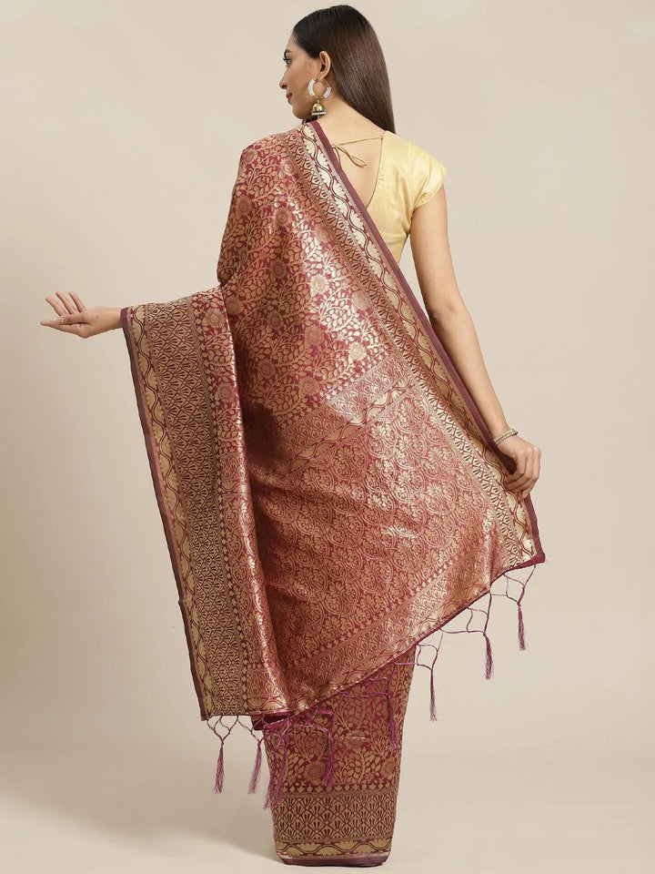 Purple Woven Design Brocade Saree - Libas