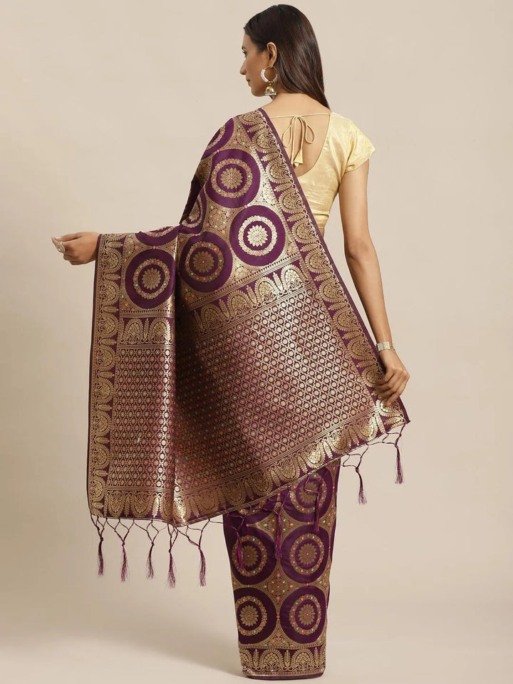 Purple Woven Design Brocade Saree - Libas