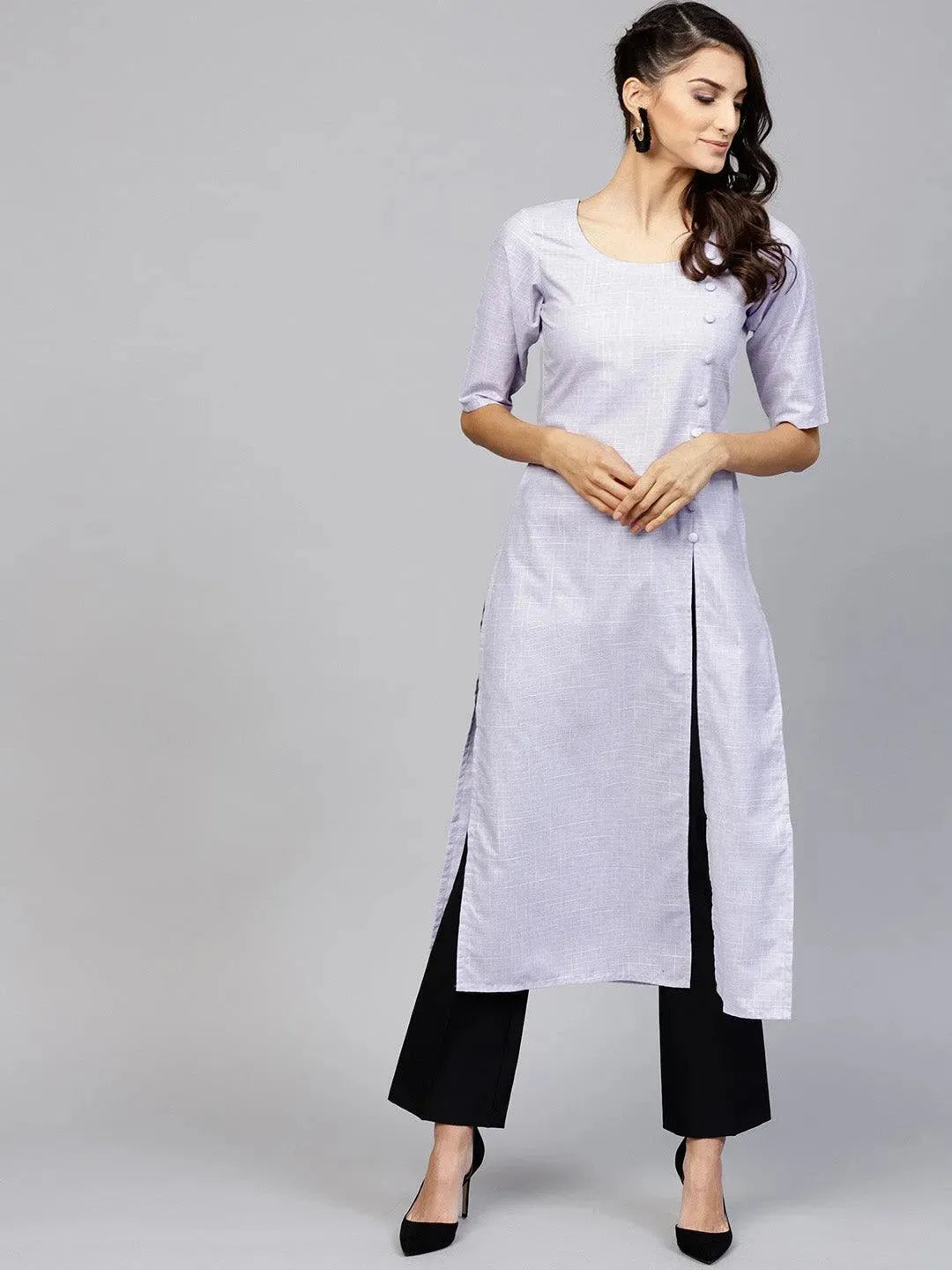 

Buy Purple Woven Design Cotton Kurta - 7610E- | Libas Ethnic Wear Online