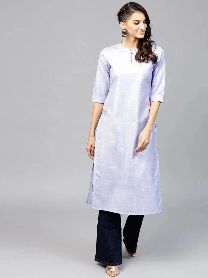 Purple Woven Design Cotton Kurta - Libas