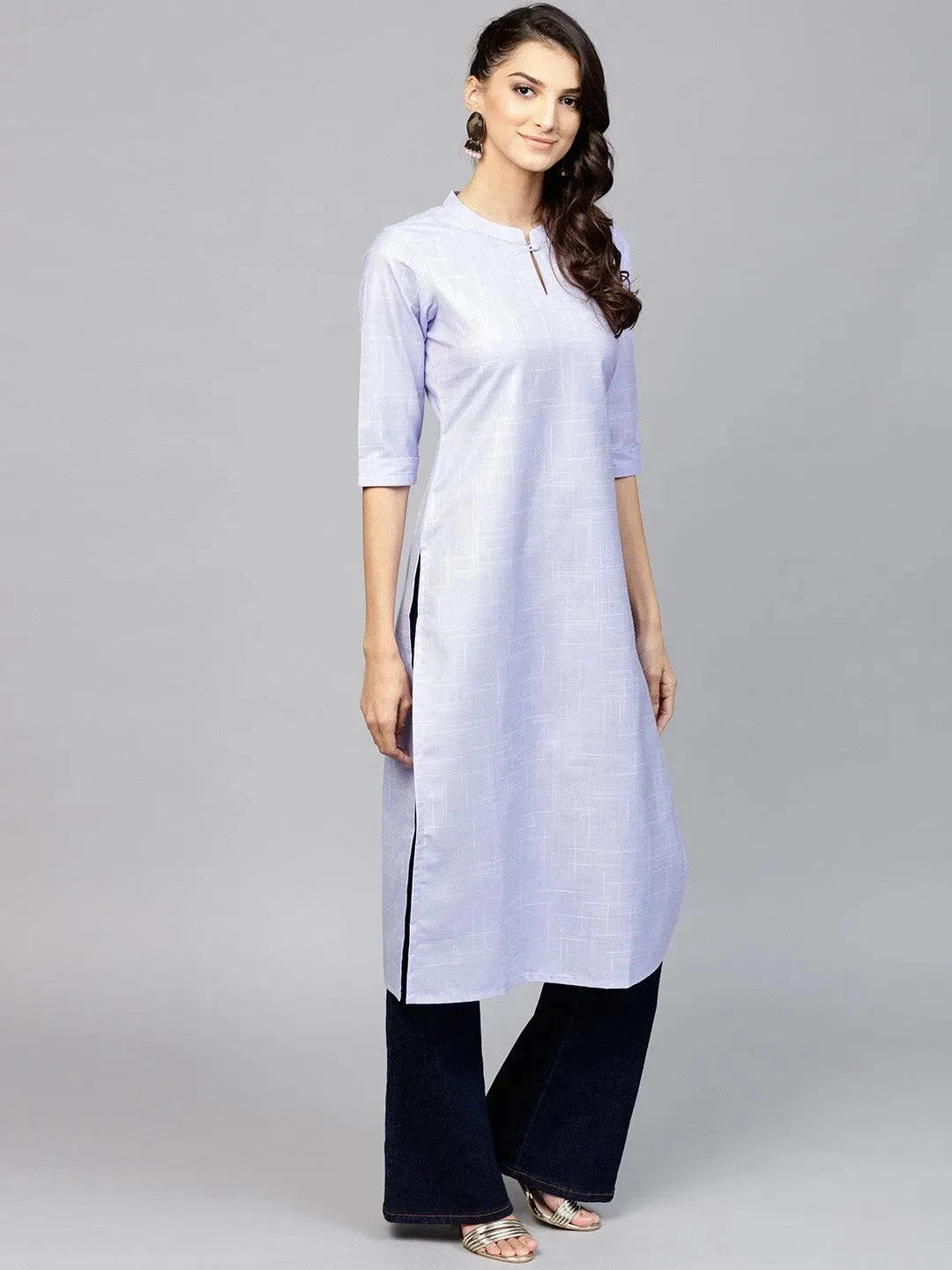 Purple Woven Design Cotton Kurta - Libas