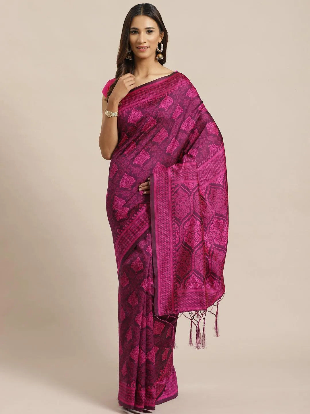 Purple Woven Design Silk Saree - Libas