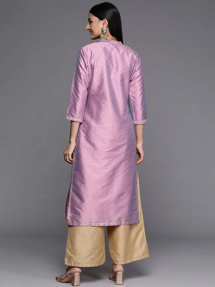 Purple Yoke Design Art Silk Straight Kurta - Libas