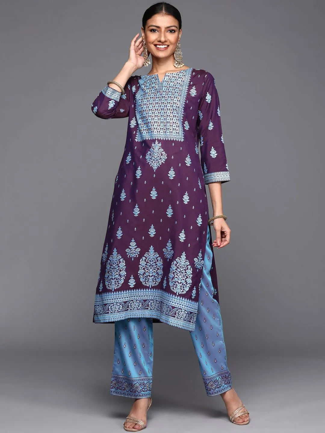 Purple Yoke Design Silk Kurta - Libas 