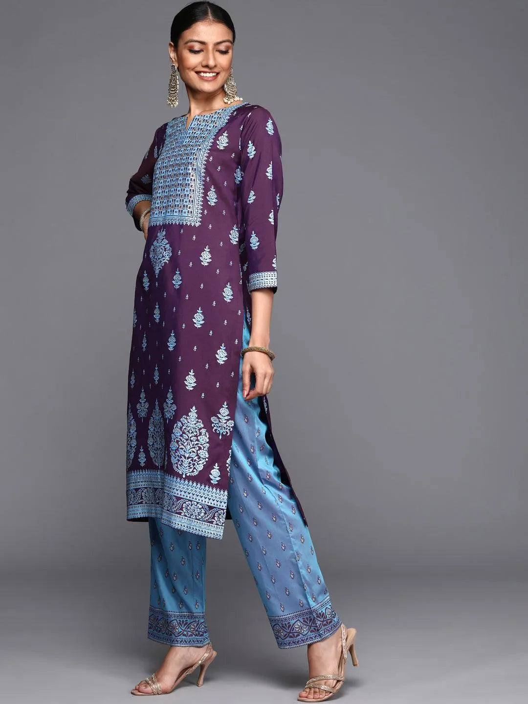 Purple Yoke Design Silk Kurta - Libas