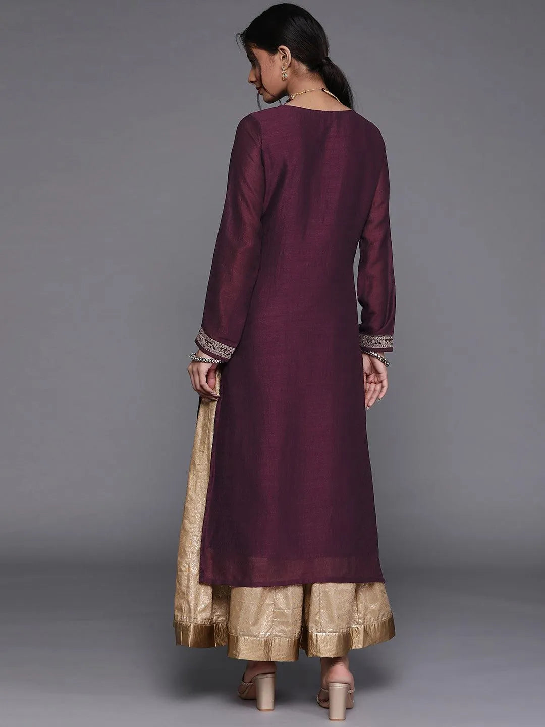 Purple Yoke Design Silk Kurta - Libas 