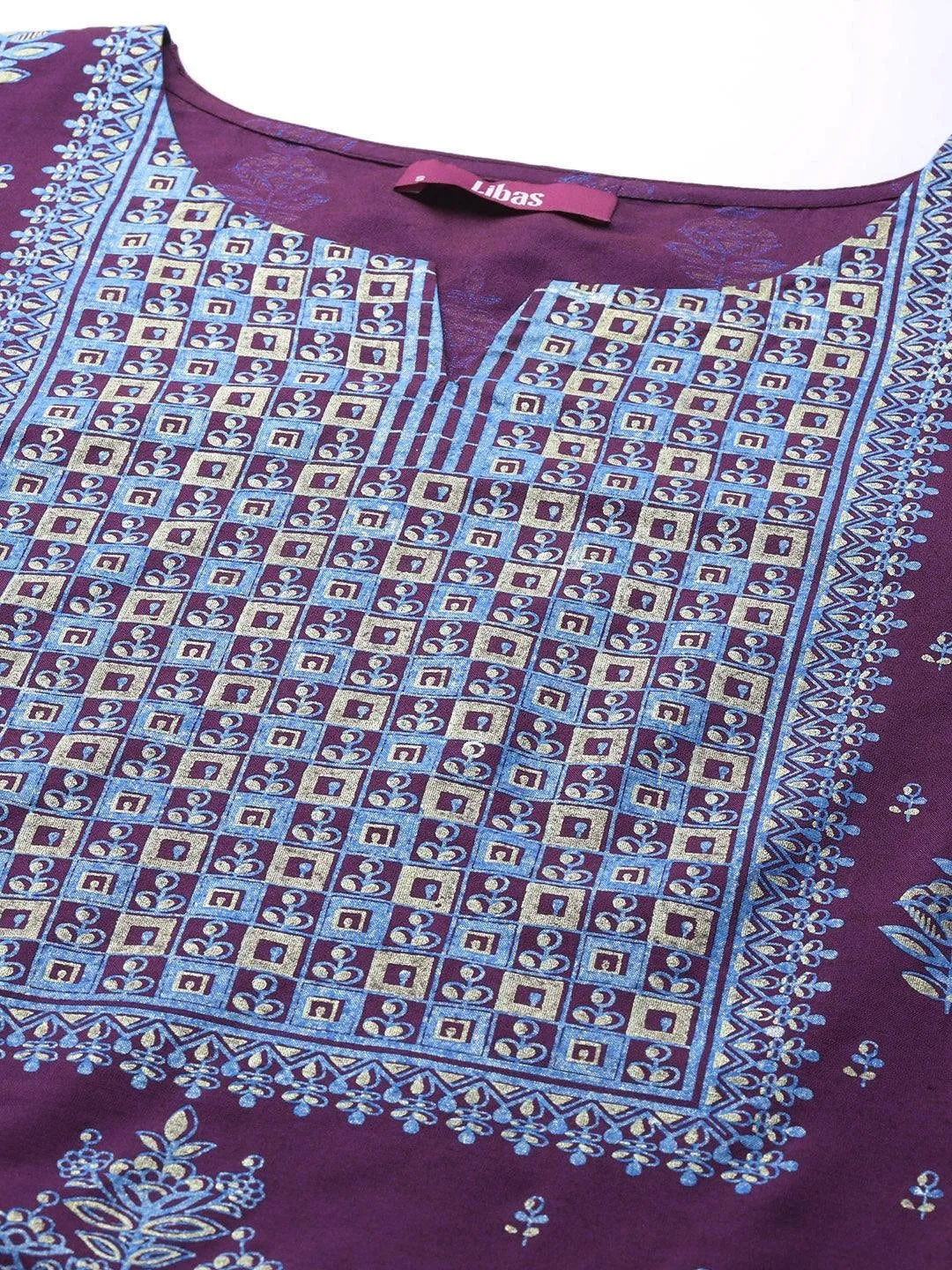 Purple Yoke Design Silk Kurta - Libas 