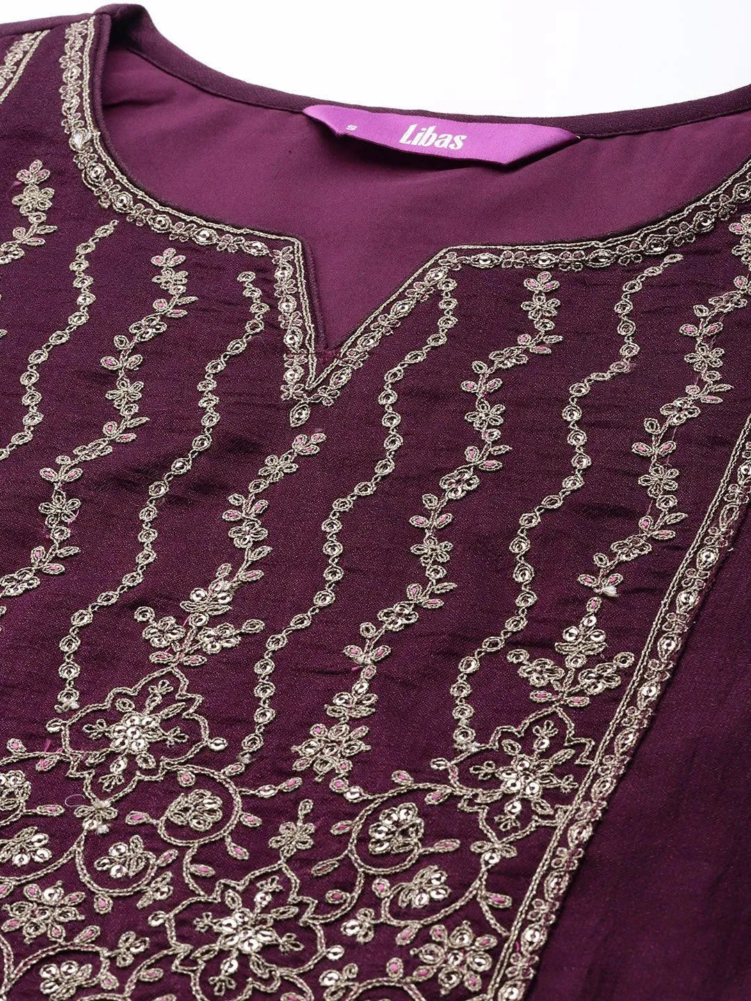 Purple Yoke Design Silk Kurta - Libas 