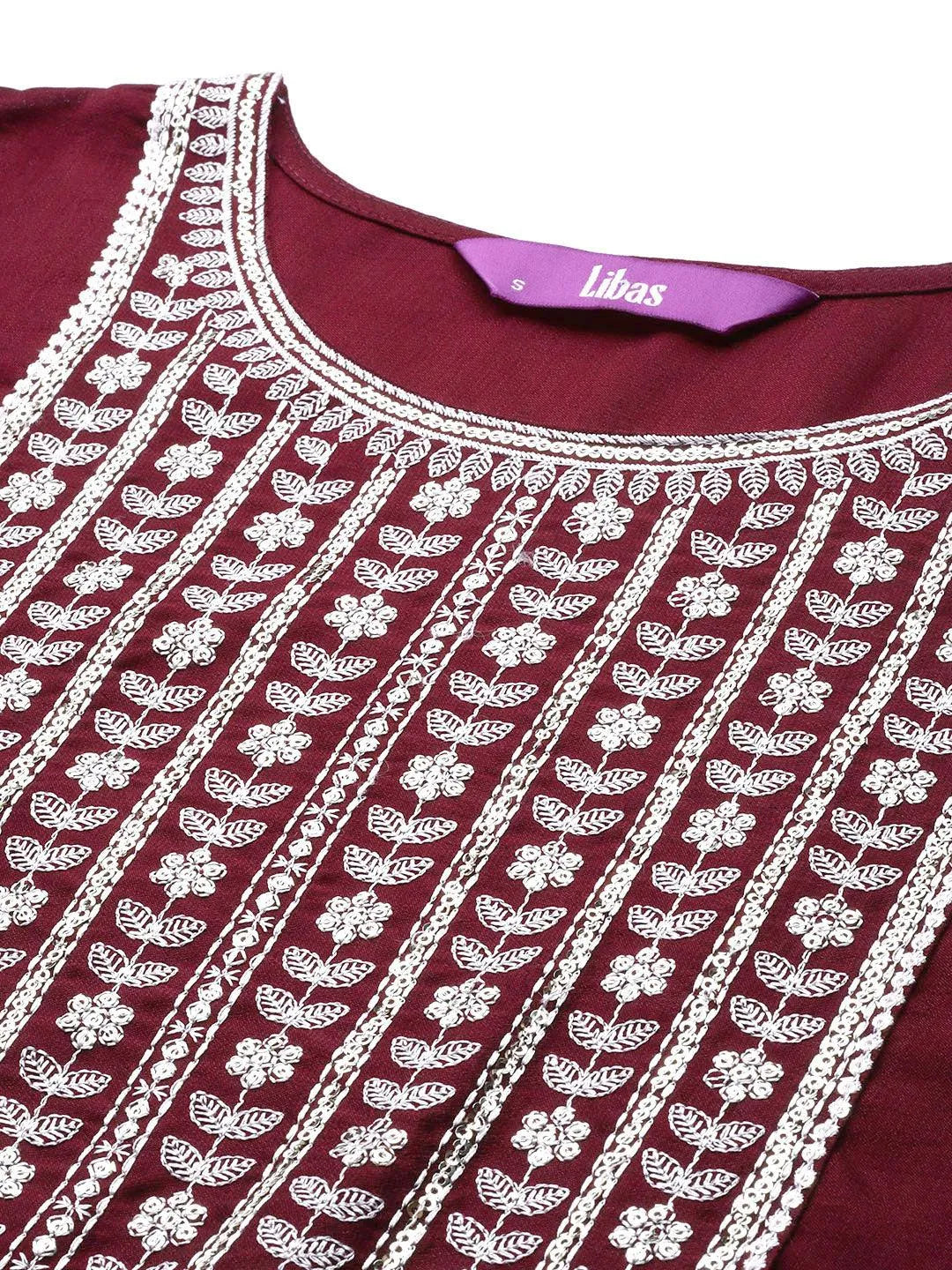 Purple Yoke Design Silk Straight Kurta - Libas 