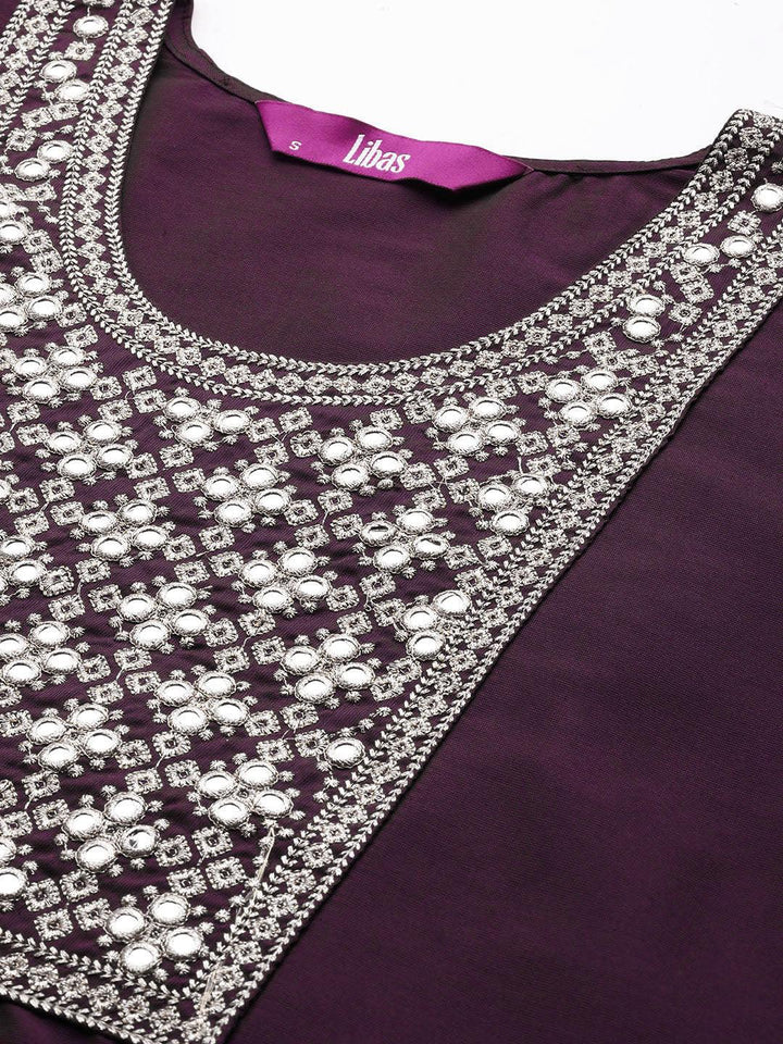 Purple Yoke Design Silk Straight Kurta - Libas