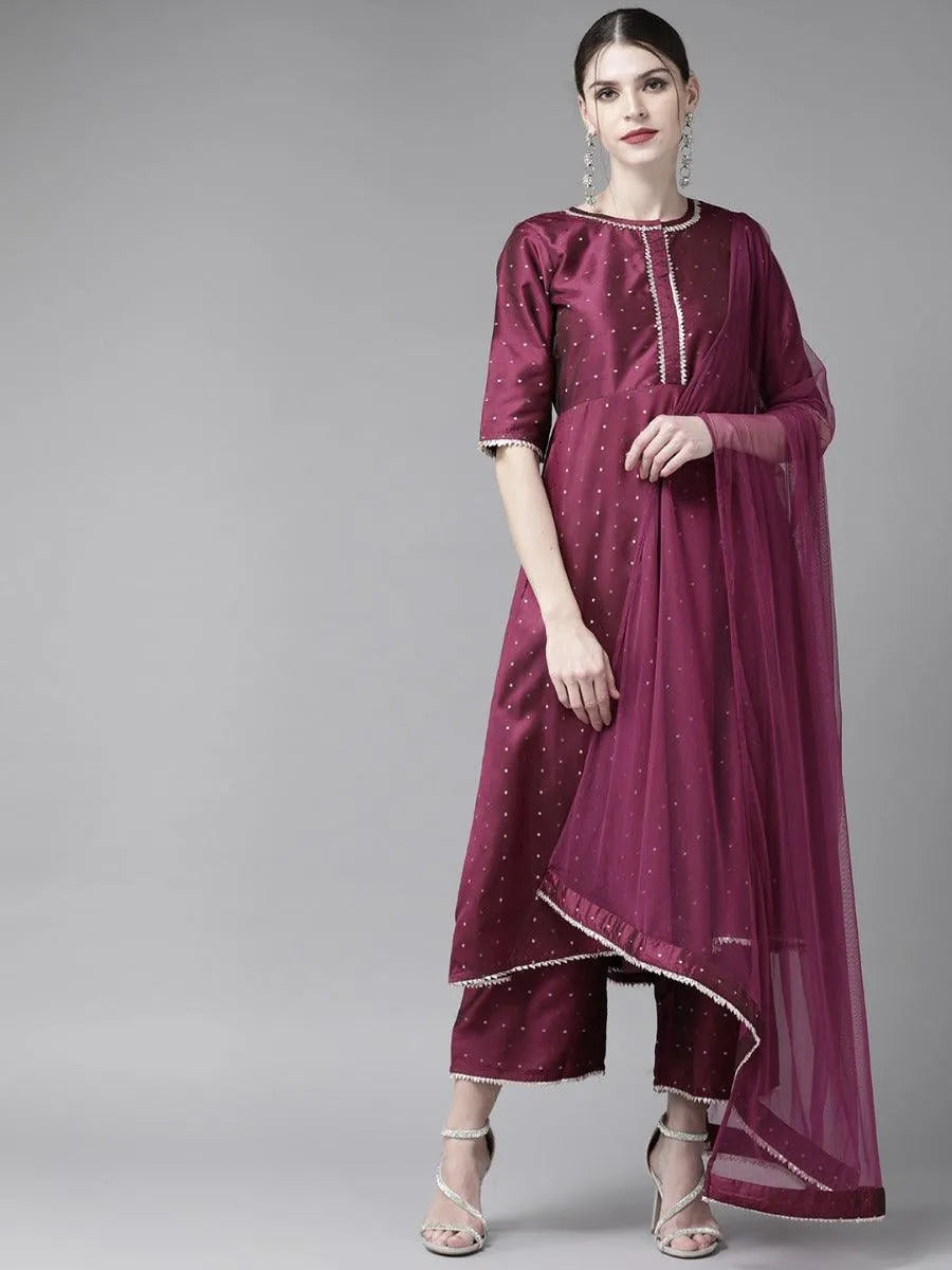 Purple Zari Work Silk Suit Set - Libas 